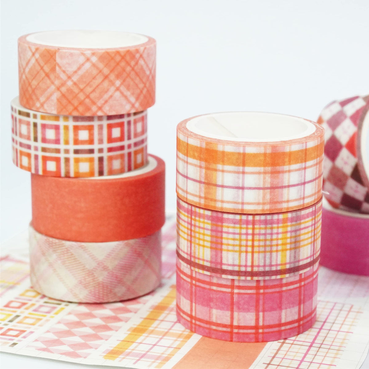 YUBX Basic Grid Washi Tape Set 12 Rolls Plaid Decorative Masking Tapes for Arts, DIY Crafts