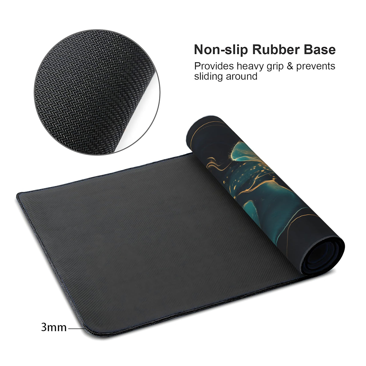 Floral Aesthetic Lotus Large Mouse Pad, Deep Blue Modern Desk Mat with Anti-Slip Base & Stitched