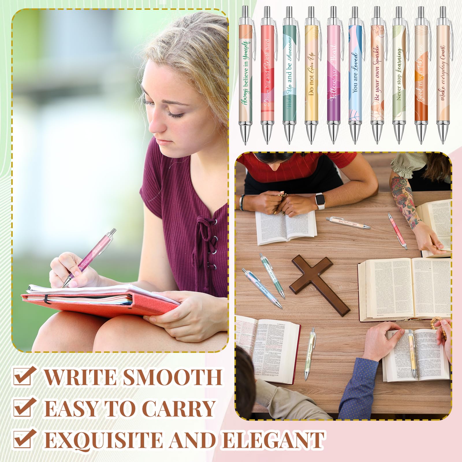 Yeaqee 50 Pcs Motivational Pens Bulk Inspirational Quotes,Boho Style