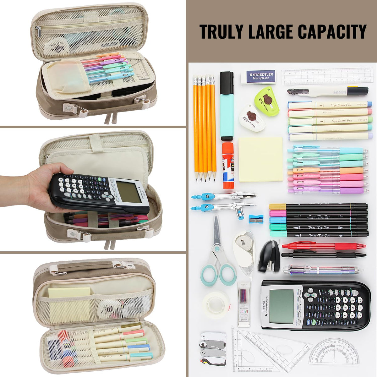 JOINPRO Large Capacity Pencil Case, 4 Compartment Pen Pouch Organizer with Double Zipper, Storage