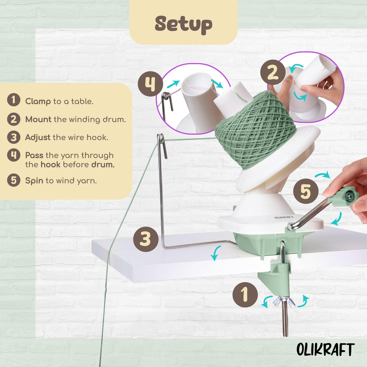 Olikraft Manual Yarn Ball Winder (Smoke Green)