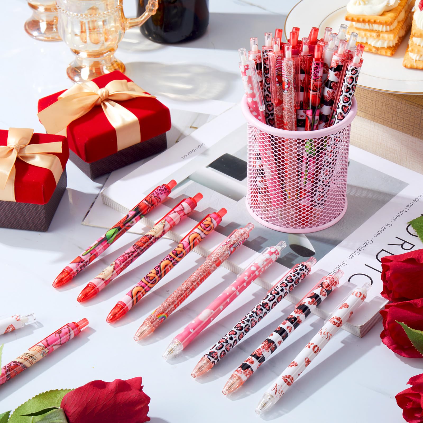 Leinuosen 72 Pcs Valentines Day Pens Bulk Valentine's Day Heart Ballpoint Pens Retractable Black