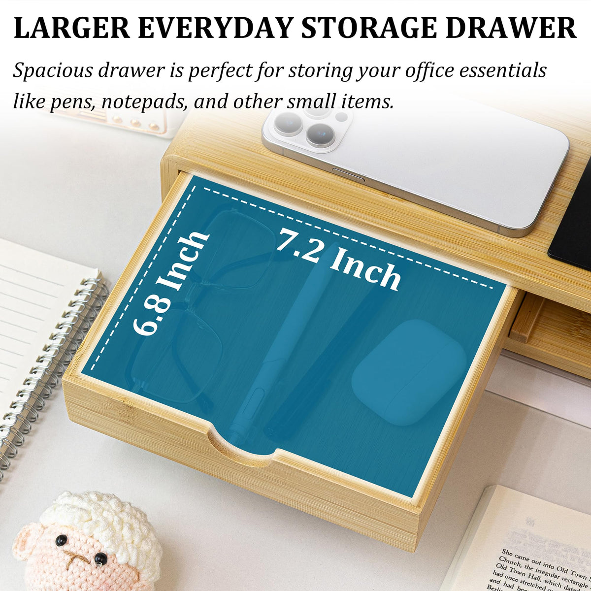 Homerays Monitor Stand with Drawer, Exquisite Computer Monitor Stand for Desk, Ergonomic Wood