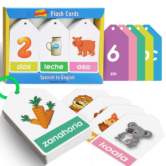 Bilingual Spanish English Flash Cards for Kids 5 Themes Alphabet Color Number Shape First Words 84