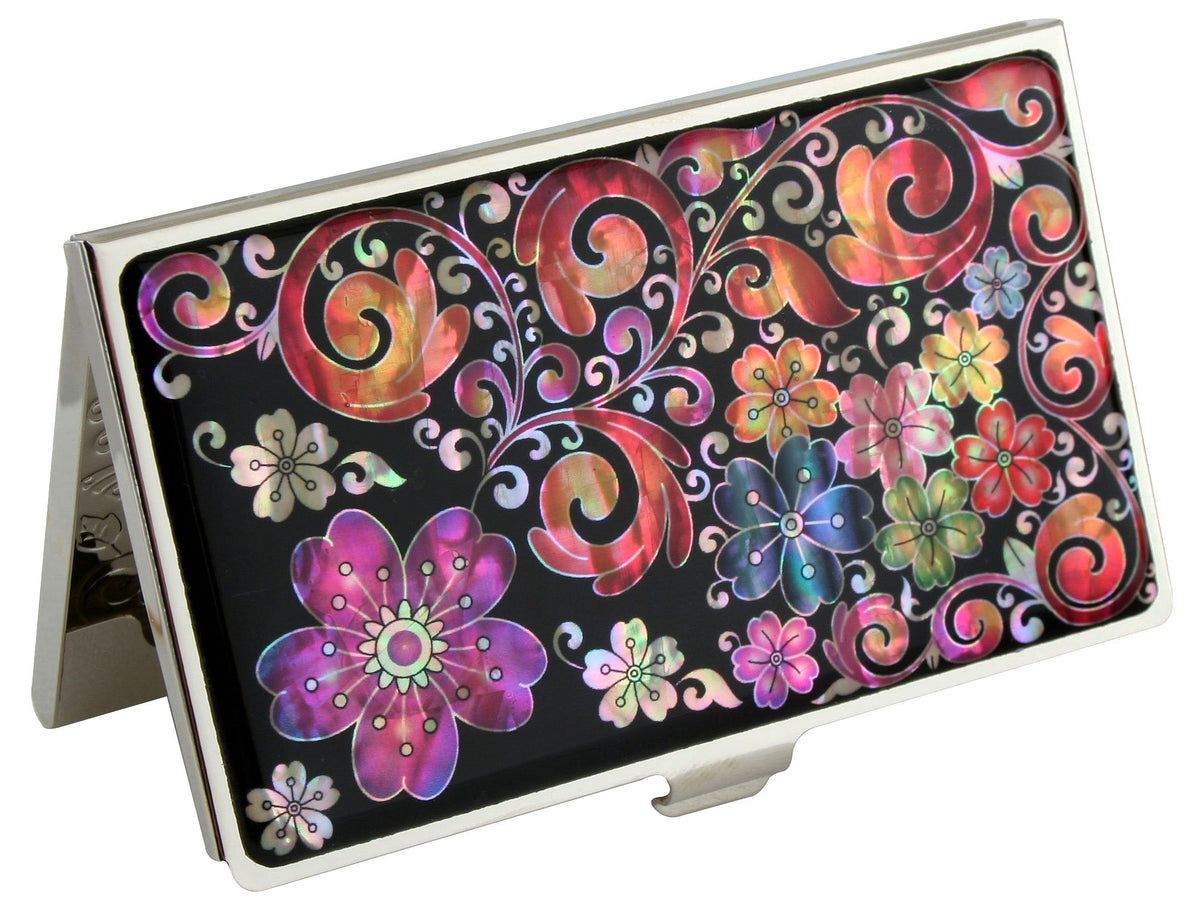 Antique Alive Mother of Pearl Design RFID Blocking Protection Business Card Case, Credit Card