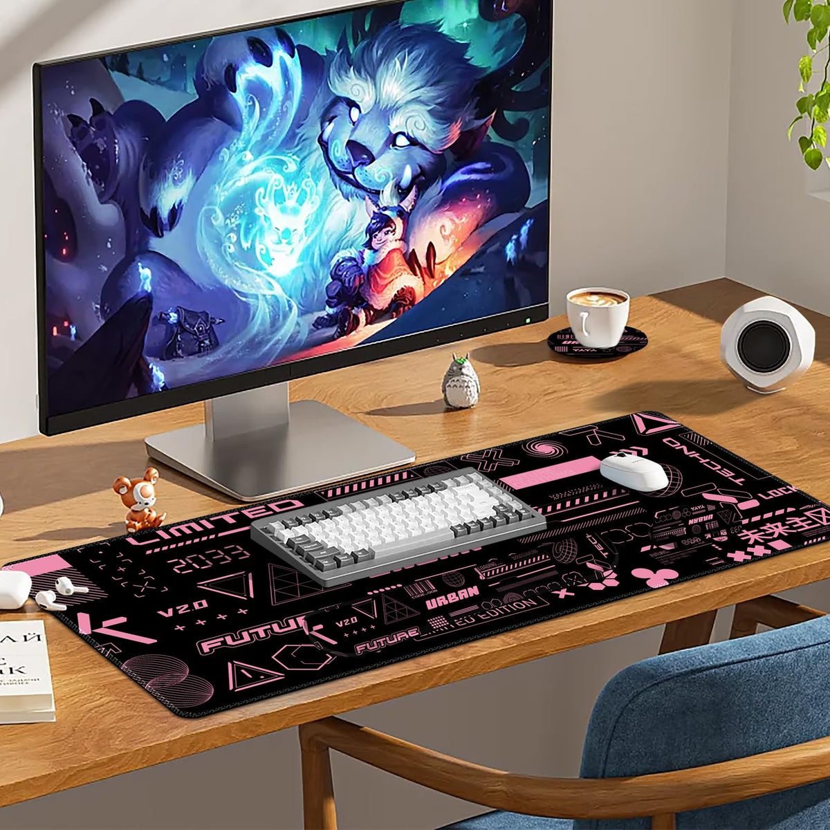 Lauspuck Large Mouse pad for Desk, Computer Desk Mat, XXL Keyboard Mousepad with Wrist Rest, Easy