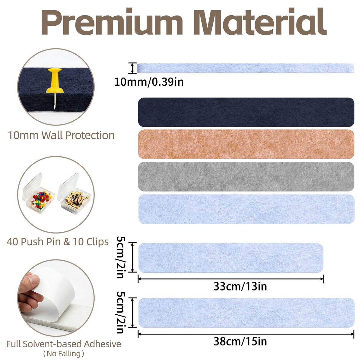 GoTiling Cork Board for Walls - 8 Pack Felt Pin Board Bar Strips - Self-Adhesive Lightweight