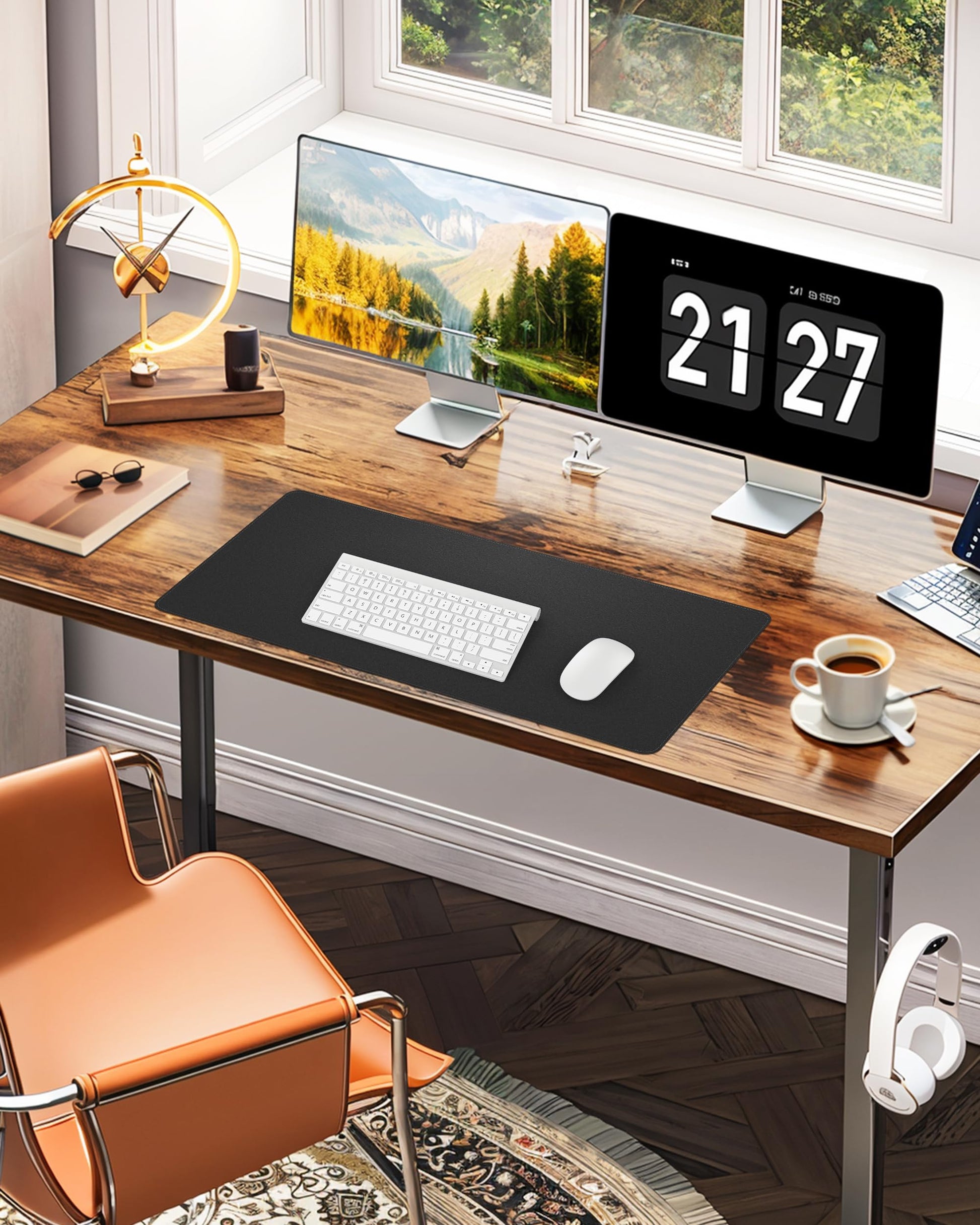 Leather Desk Pad Protector,Office Desk Mat,Large Mouse Pad, Non-Slip PU Leather Desk Blotter,Desk