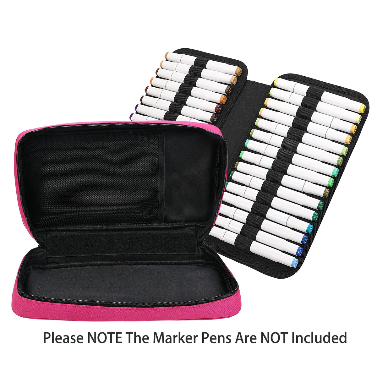 BOMKEE 60 Slots Marker Organizer Case, Large Pencil Pouch for 60 Markers Big Capacity Pen Holder