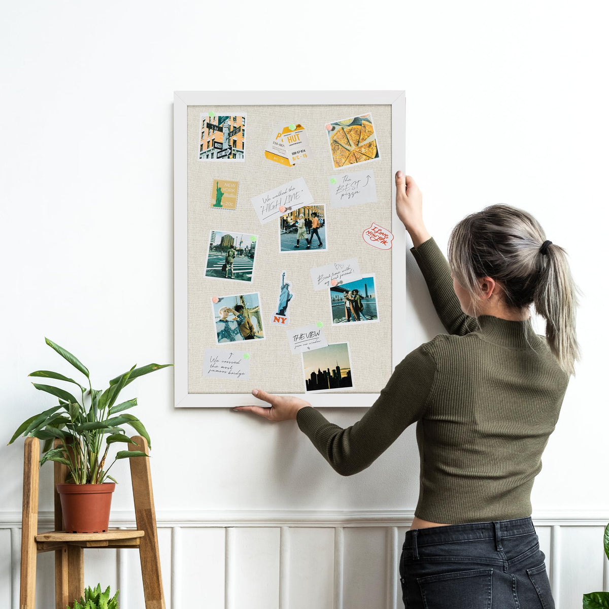 Board2by White Cork Board Bulletin Board with Linen, Wood Framed 24" x 18" Corkboard, Office Board