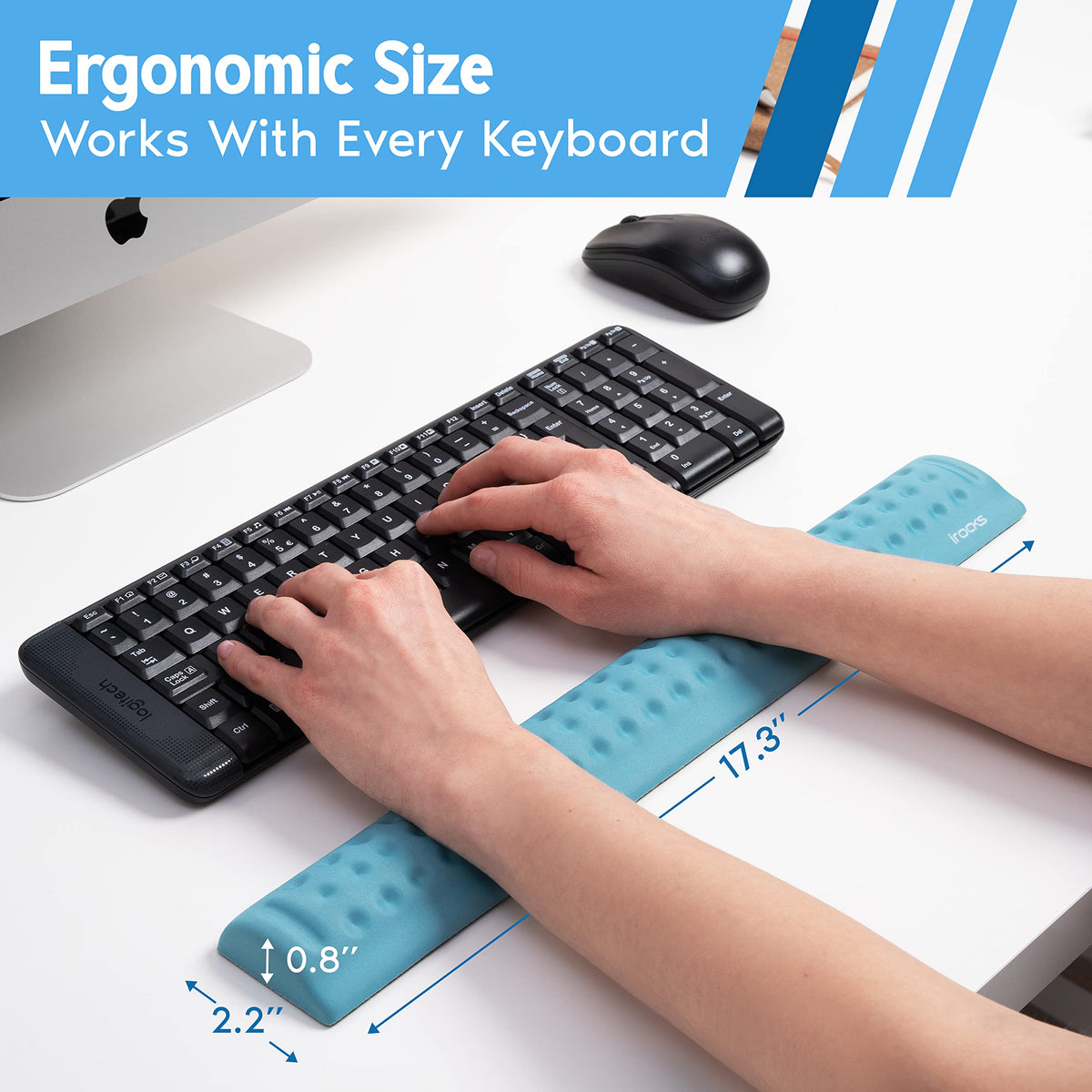 i-Rocks Memory Foam Keyboard Wrist Rest - Pain-Reducing Wrist Rest for Computer Keyboard - Non-Slip
