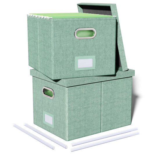2 Pack File Storage Organizer, Filing Box, Portable File Box with Lid, Fit for Letter/Legal File