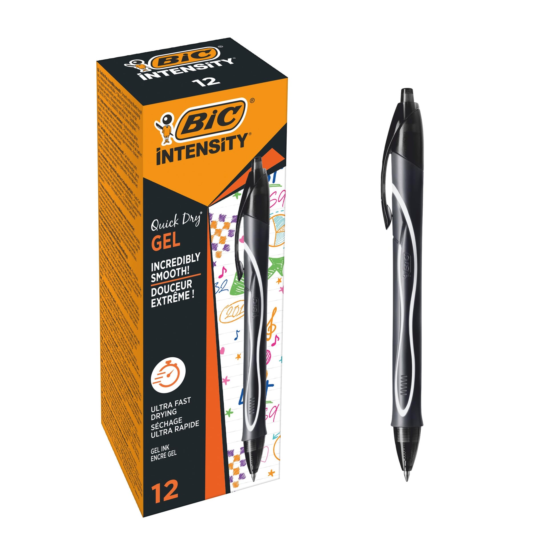 BIC Gel-ocity Quick Dry Ballpoint Pens, Medium Point (0.7 mm) and Fast Drying Black Colour Ink, Box