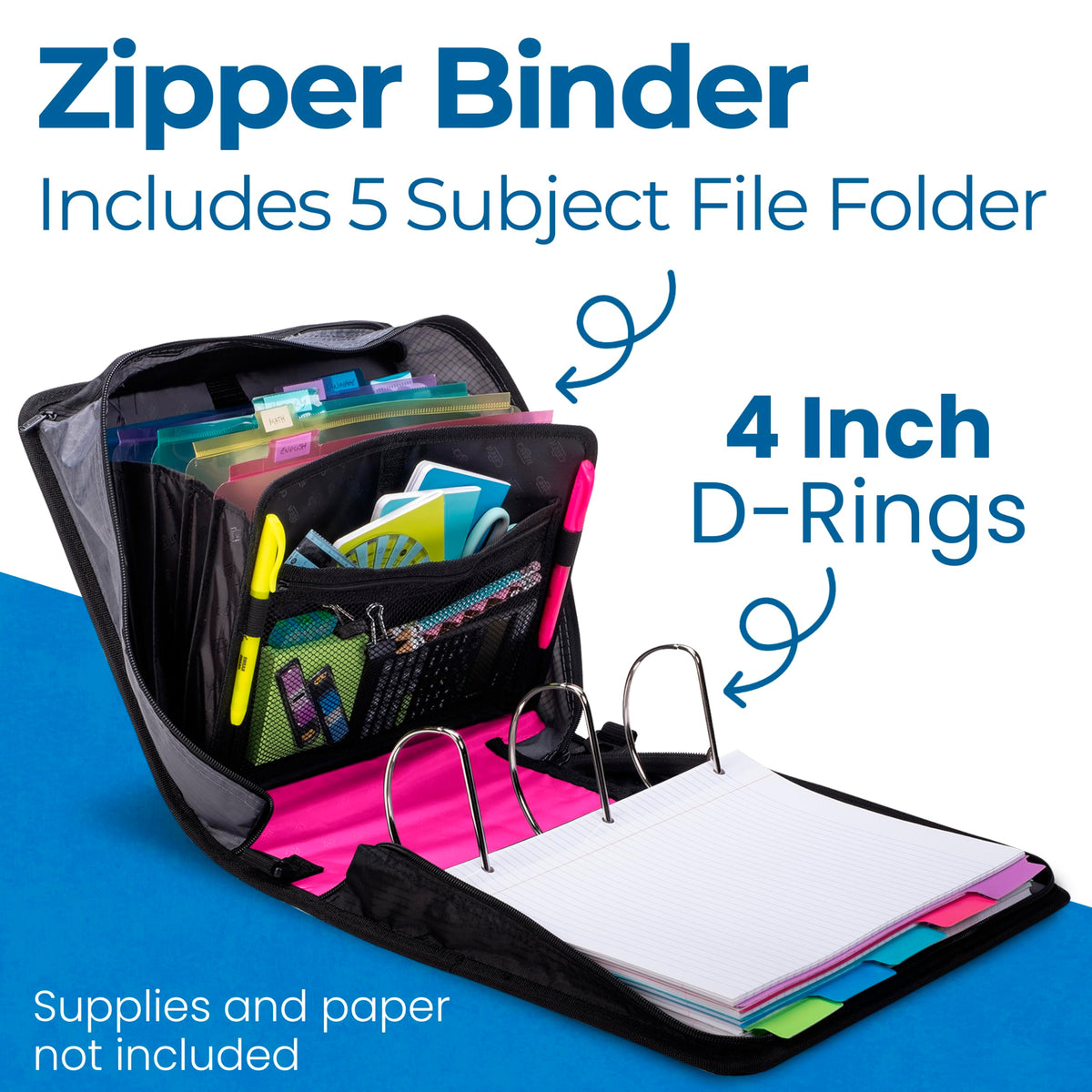 Case-it School Zipper Binder | 4-Inch D-Rings | 800-Sheet | D-186 Magenta