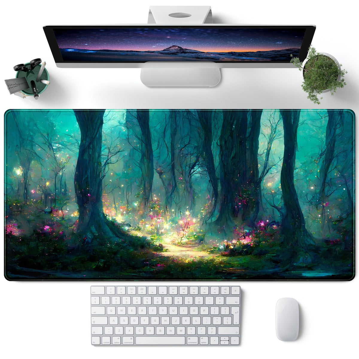 Forest Desk Mat Blue Green Mouse Pad Large Laptop Computer Keyboard Mouse Mat Gaming Mousepad XXL