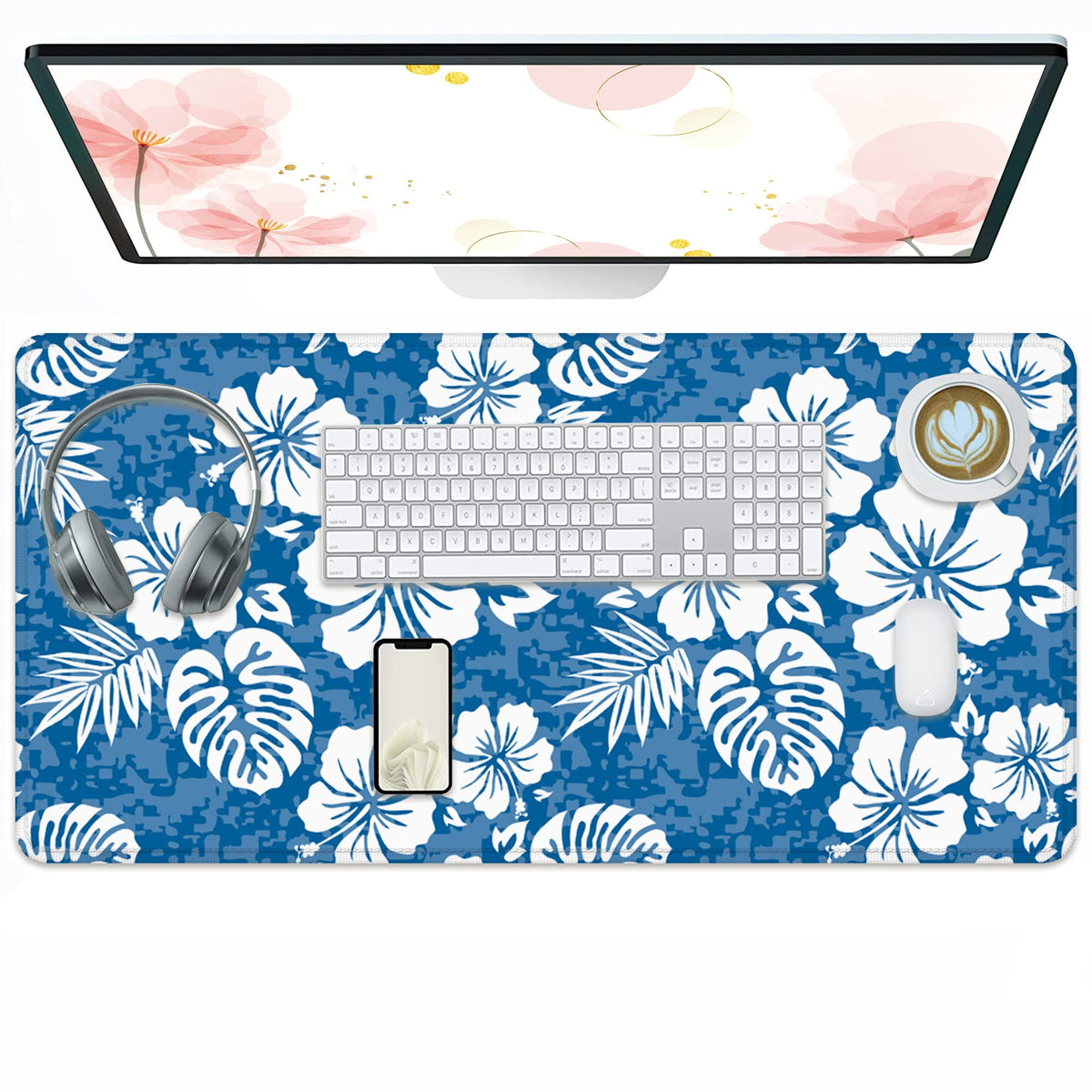 ZTHLL Hibiscus Flowers Large Mouse Pad, Aloha Tropical Hawaii Hibiscus Floral Camo Gaming Mouse