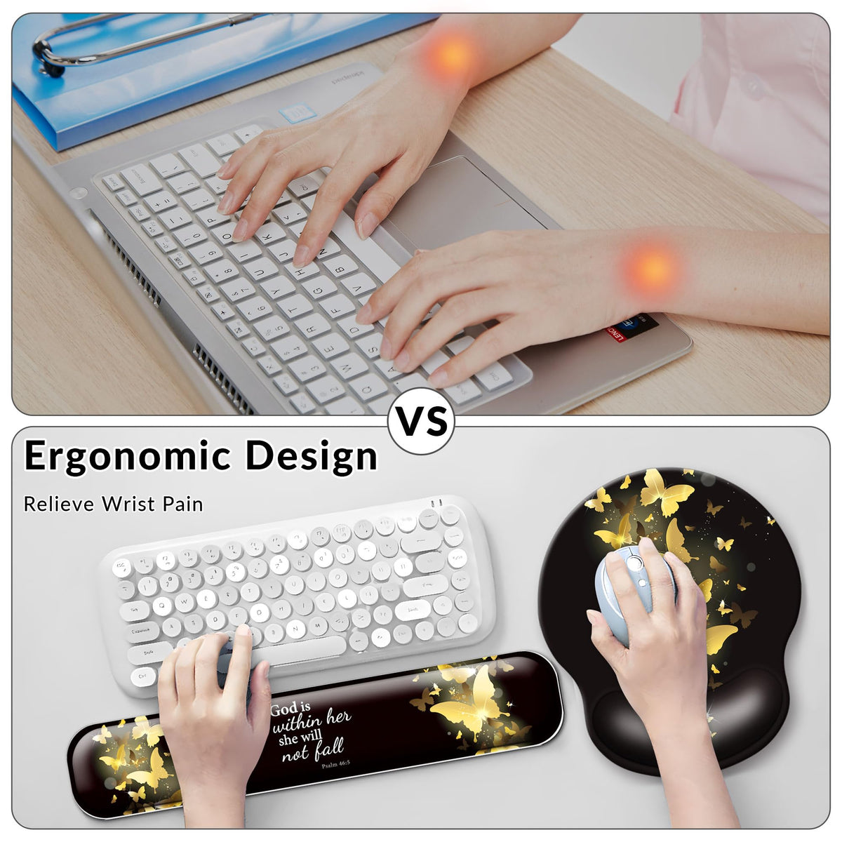 VINEBURY Desk Mat Set Keyboard and Mouse Pad with Wrist Rest Support