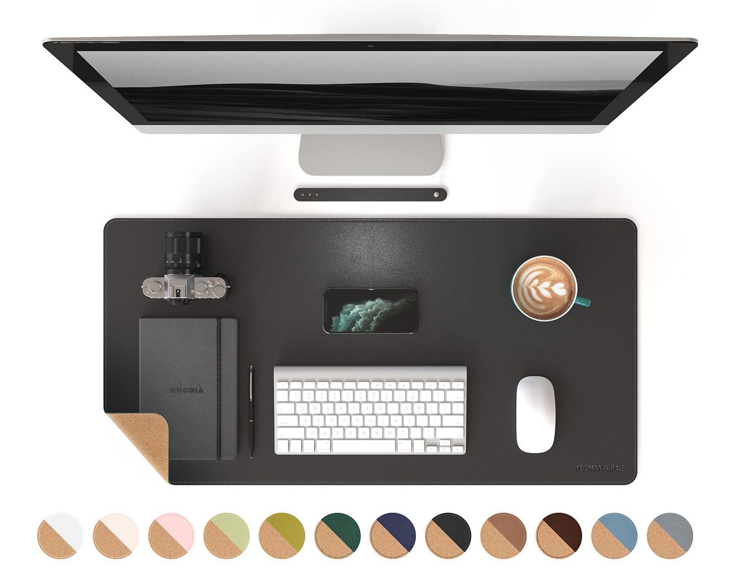 RENMTURE Dual-Sided Mouse Pad, Natural Cork & PU Leather Large Desk Pad for Office and Home Work