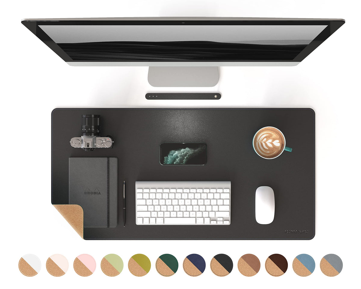 RENMTURE Dual-Sided Mouse Pad, Natural Cork & PU Leather Large Desk Pad for Office and Home Work