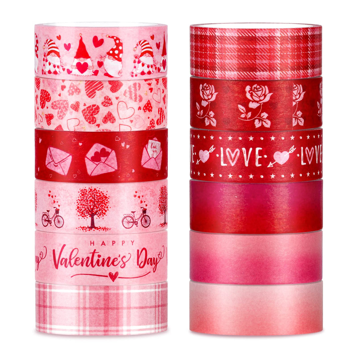 Whaline 12 Rolls Valentine Washi Tape Red Pink Heart Gnome Love Masking Tape for Wedding Scrapbook