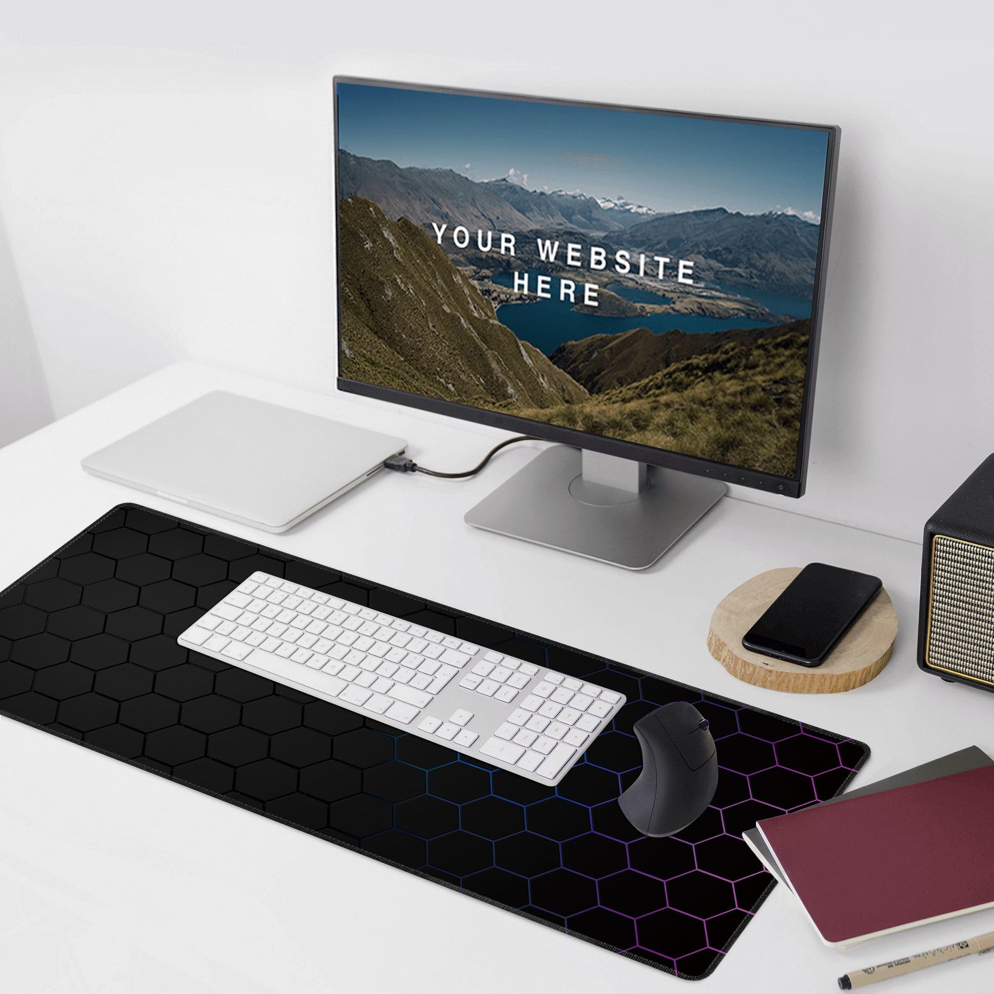 Hexagon Honeycomb Large Mouse Pad,Gaming Keyboard Desk Pad,Extended Mouse Mat Non-Slip Rubber Base
