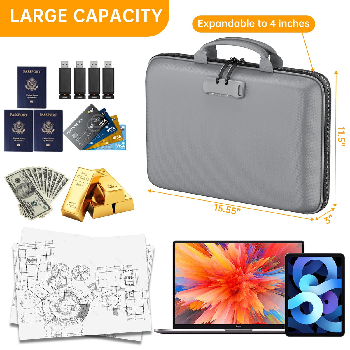 DocSafe Fireproof File Organizer with Lock, Hard-Shell Case Fireproof Document Box with 13 Pocket