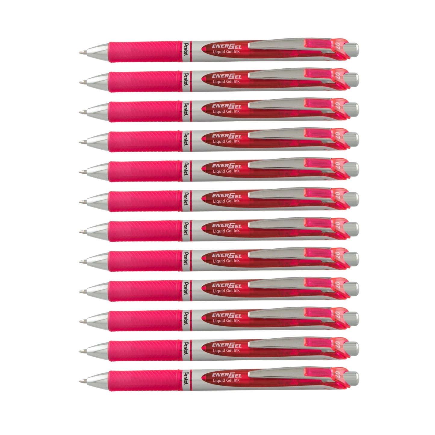 Pentel EnerGel Deluxe RTX Retractable Liquid Gel Pen, Medium Line, Metal Tip, Pink Ink, Box of 12