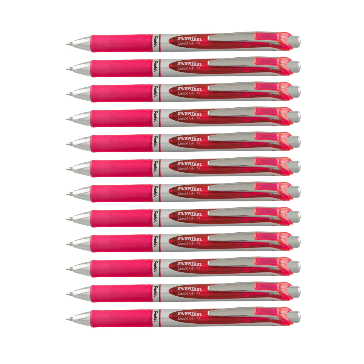 Pentel EnerGel Deluxe RTX Retractable Liquid Gel Pen, Medium Line, Metal Tip, Pink Ink, Box of 12
