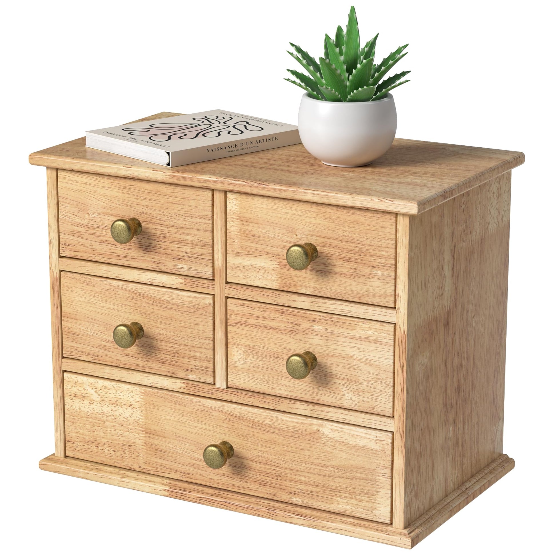 Oak Desk Organizer with Drawers, Durable Wooden Desktop Storage Box