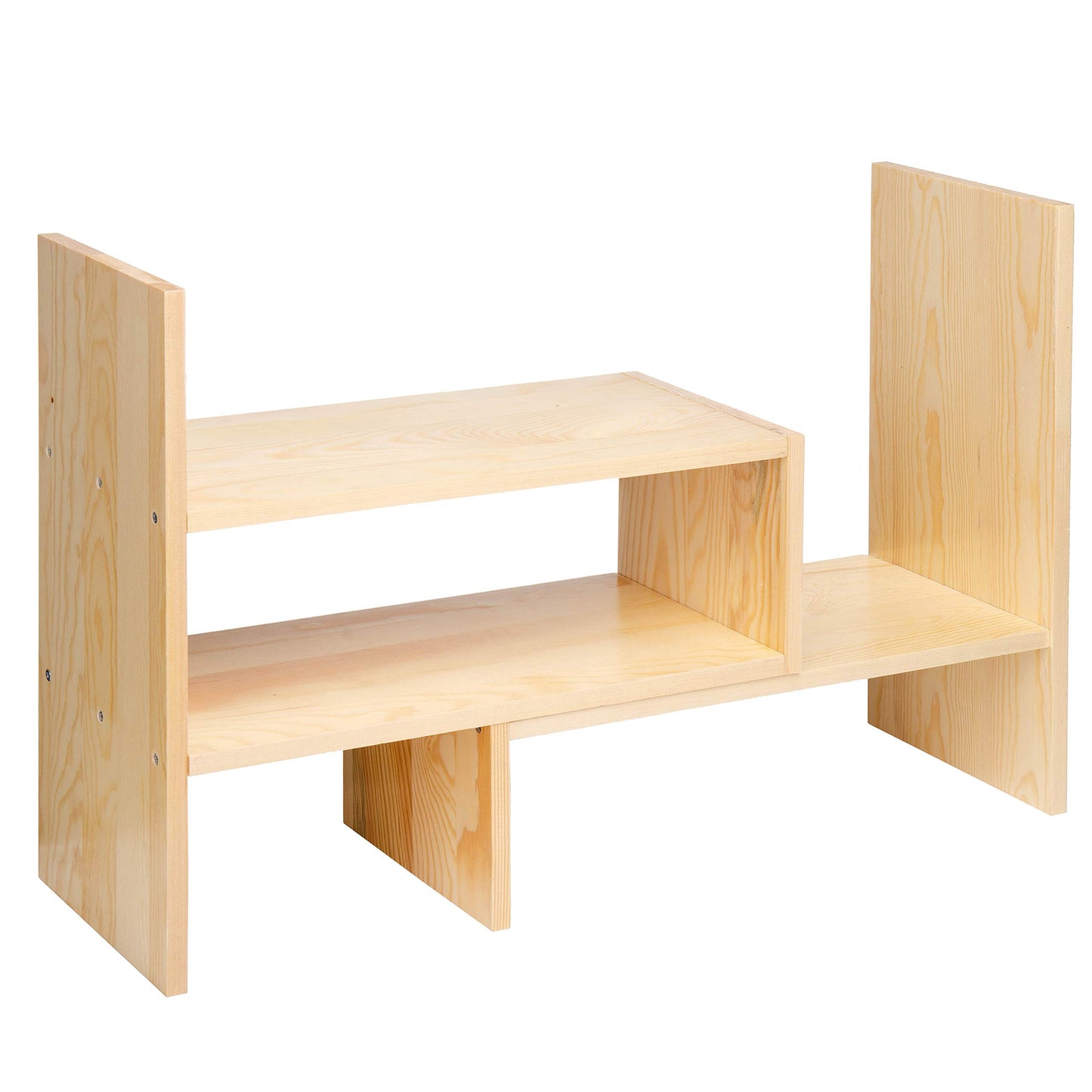 VERGOODR Desktop Organizer Office Storage Rack Adjustable Natural Wood Display Book Shelf Stand