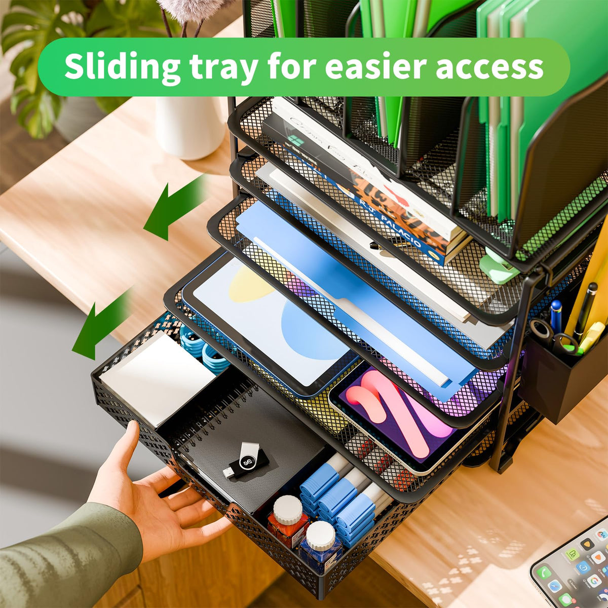 Simple Trending 5 Tier Mesh Desk File Organizer, Paper Letter Tray File Holder with Sliding Drawer