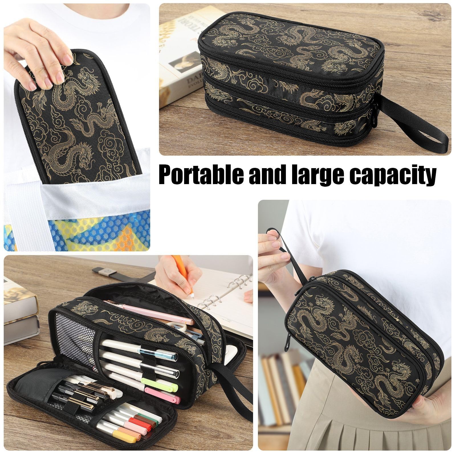 Fustylead Dragon Pen Pencil Case with Zipper Makeup Pouch Cosmetics Bag Multi-Purpose Travel Bag