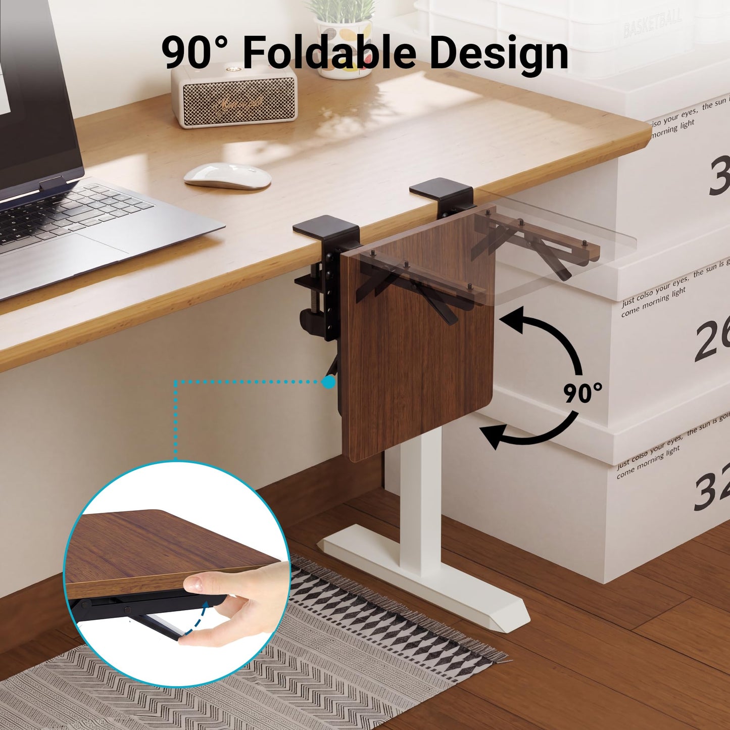 BONTEC Ergonomic Desk Extender Tray, 9.5"x9.1" Table Mount Arm Wrist Rest Shelf, 90° Foldable Elbow