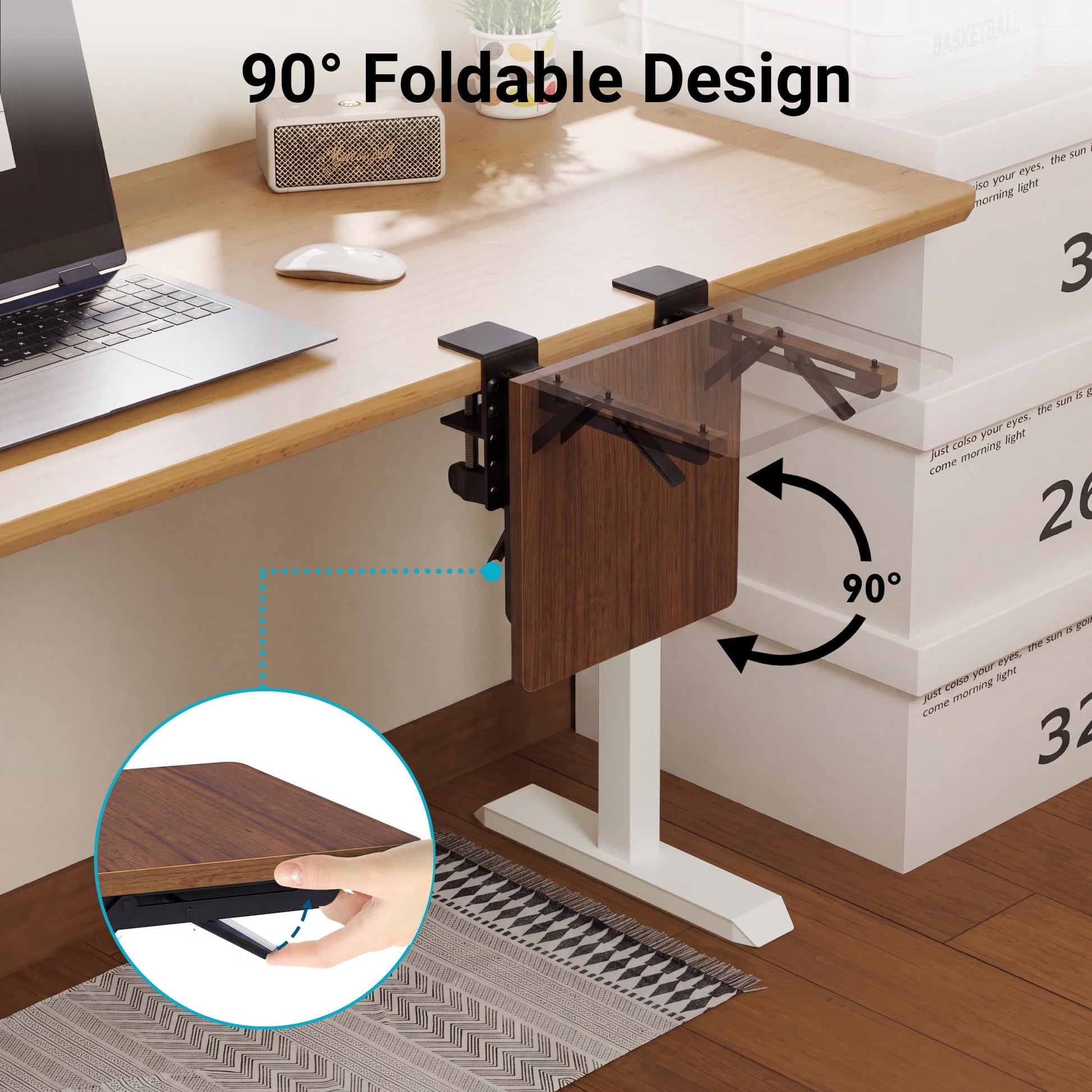 BONTEC Ergonomic Desk Extender Tray, 9.5"x9.1" Table Mount Arm Wrist Rest Shelf, 90° Foldable Elbow