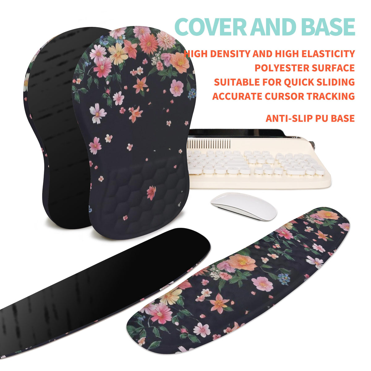 KUOSGM 2-in-1 Ergonomic Set, Wave Rise Keyboard Wrist Rest and Massage Bulge Slope Mouse Pad Wrist