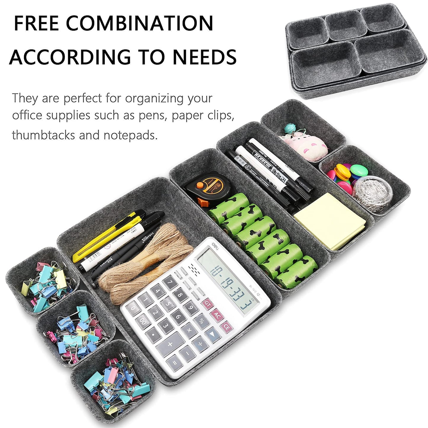 Newthinking Desk Drawer Organiser Trays, 8 Pack Square Organizer Box Stackable Dividers, Save Desk