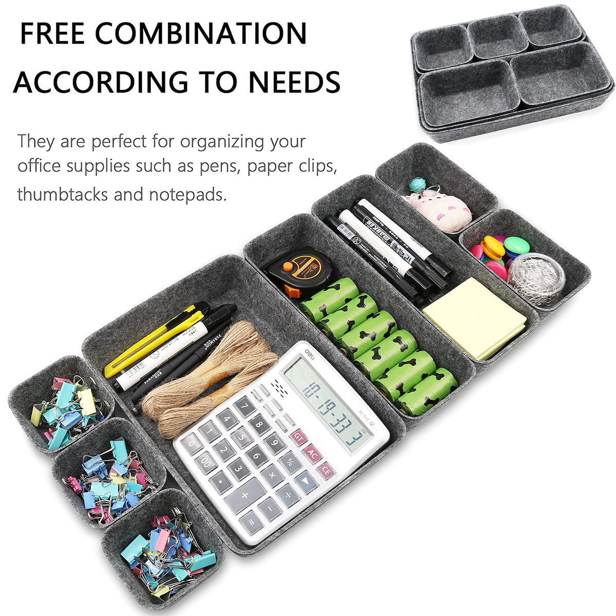 Newthinking Desk Drawer Organiser Trays, 8 Pack Square Organizer Box Stackable Dividers, Save Desk