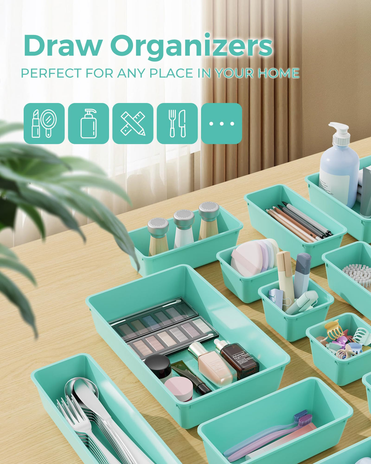 BiuLeon 25 PCS Plastic Drawer Organizers Set, 4-Sizes Vanity and Makeup Organizer, Desk and