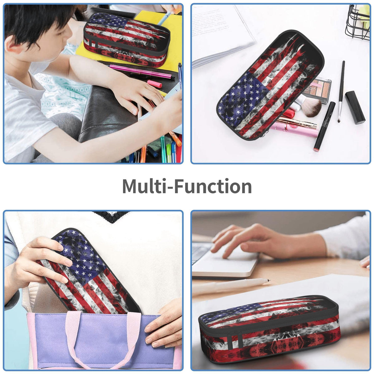 YIJIUWKIS Kids Pencil Case for Boys Girls, Usa Flag Style Pencil Pouch Big Capacity Black Portable