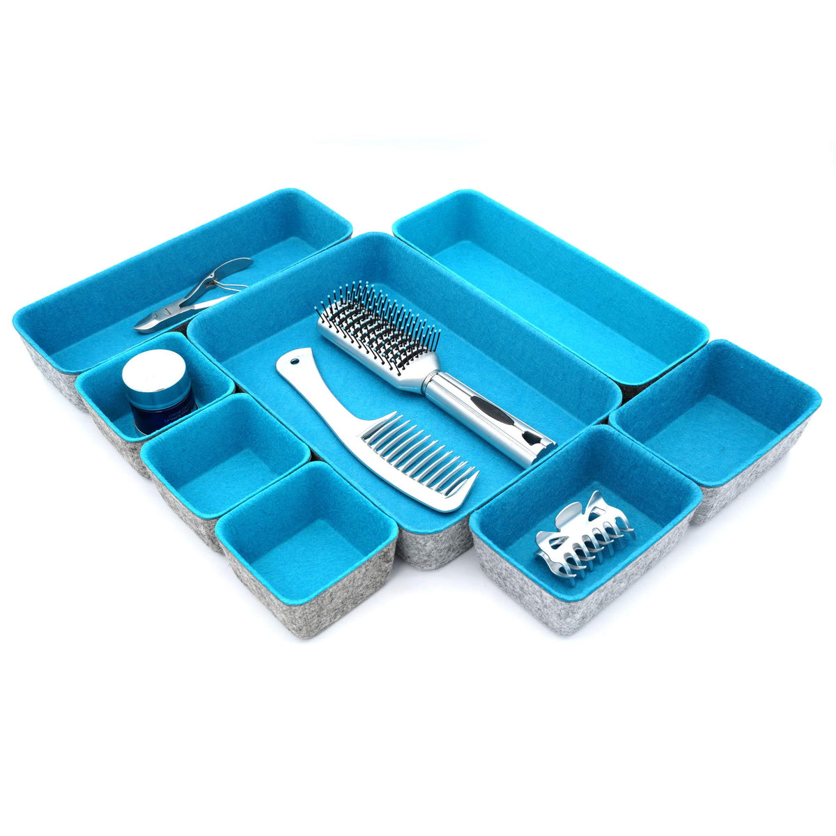 Welaxy Minimalist Felt Desk Drawer Organizer 8pc Turquoise Storage Bins