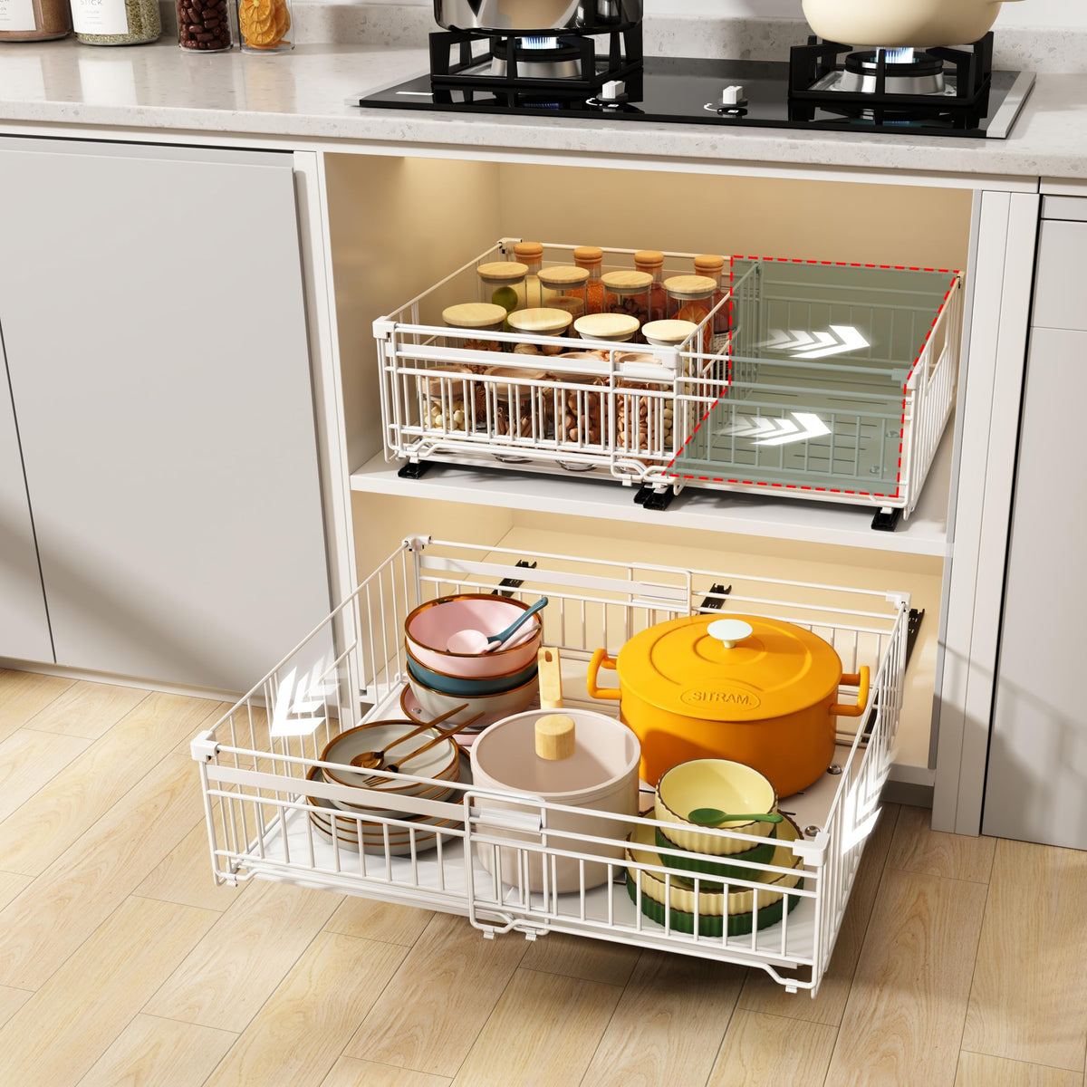NETEL 2 Pack Expandable Pull Out Cabinet Organizer, 16.5" Deep White