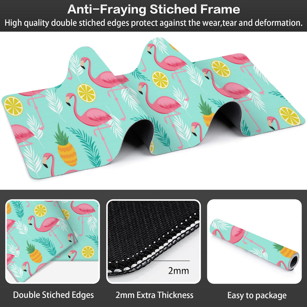 Pink Flamingo Desk Mat,Large Summer Flamingos Pineapples Tropical Leaves Gaming Keyboard Mouse
