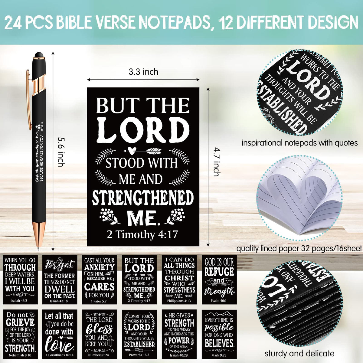Estune 48 Pcs Christian Notebook Pen Set, Bible Gifts Bulk, Classic Style