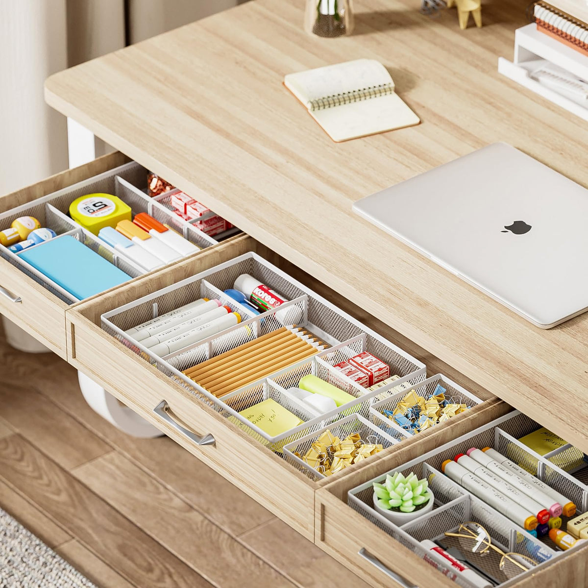 Marbrasse Mesh Desk Drawer Organizer Tray 3 Packs, White