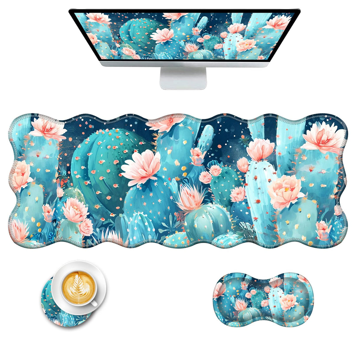 CICPLKSE Mouse Pad with Wrist Support + Desk Mat + Coaster 3 in 1 Set, XL Large Gaming Mousepad