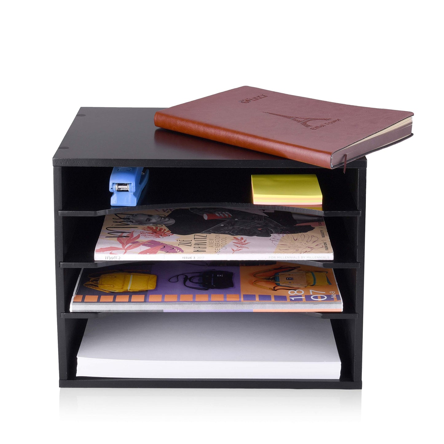 EMERIT Paper Organzier Wood Desktop Organizer Storage Letter Tray File Sorter with Adjustable