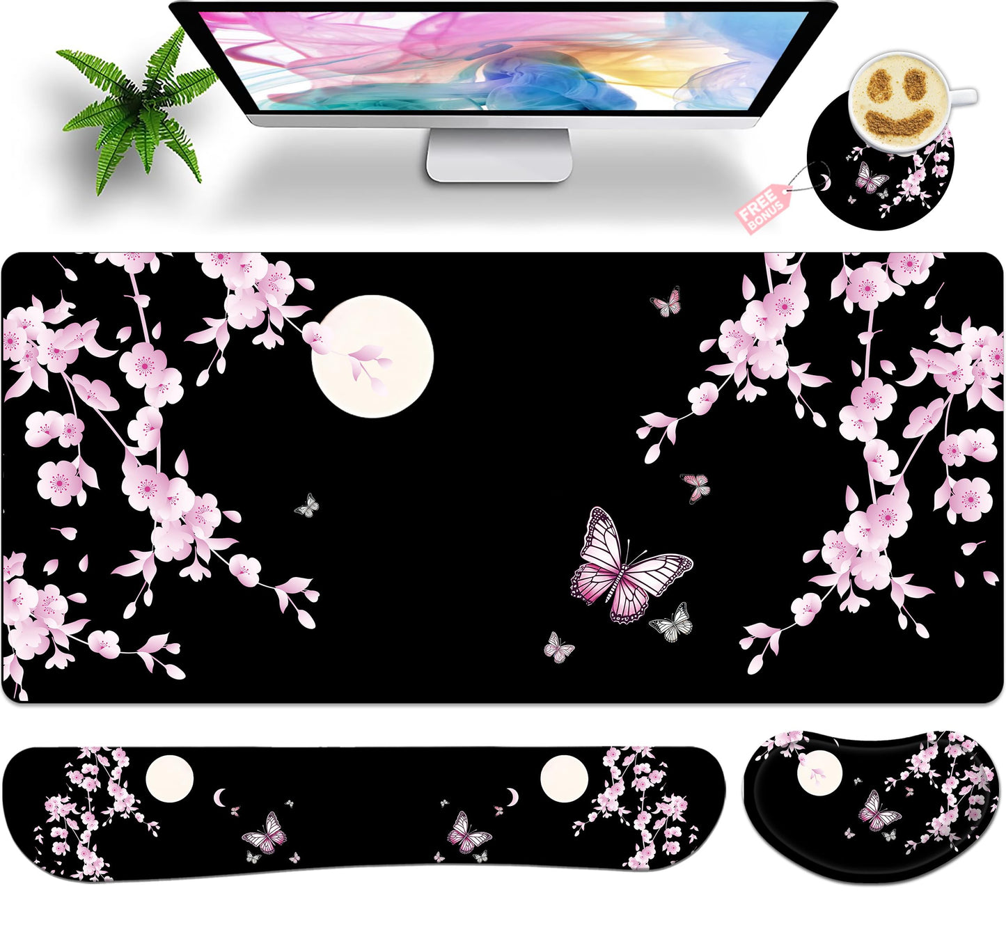 JYCUHTCL Large Gaming Mouse Pad Set 35.4 x 15.7 with Keyboard Wrist Rest, Wrist Support, and