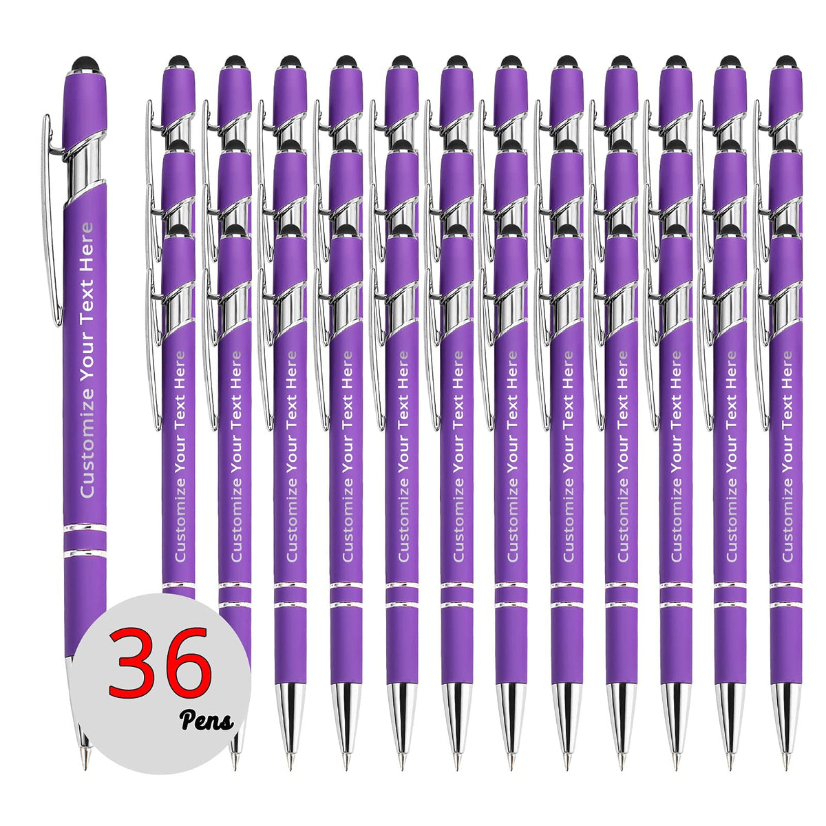 Aolun 36 Personalized Pens in Bulk with Stylus Engraved Custom Pens,Soft Touch Metal,Engraving