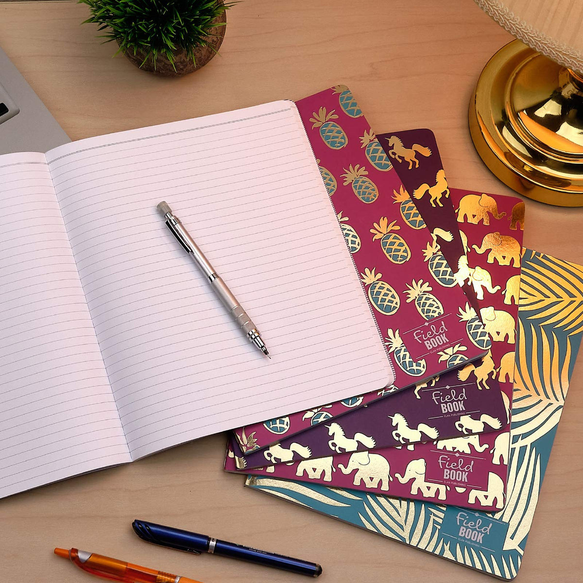 Elan Publishing Company Field Notebook/Journal - 8"x10" - Assorted Patterns Gold Foil - Lined