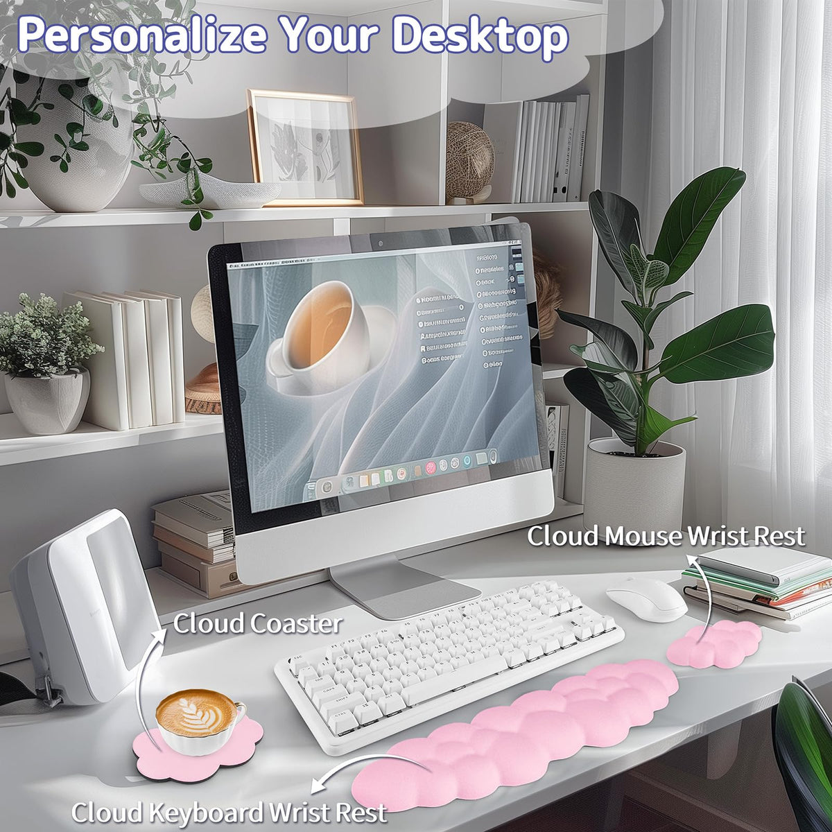 Sushret Cloud Wrist Rest Keyboard, Cloud Keyboard Wrist Pad Set with PU Leather Memory Foam, Cute